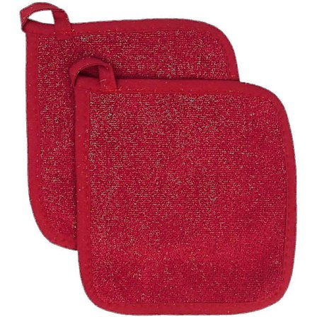 100% Bomuldsfrotté Grydelapper til Køkken, 2-pak, 21,6 x 21 cm Rød-m.2937