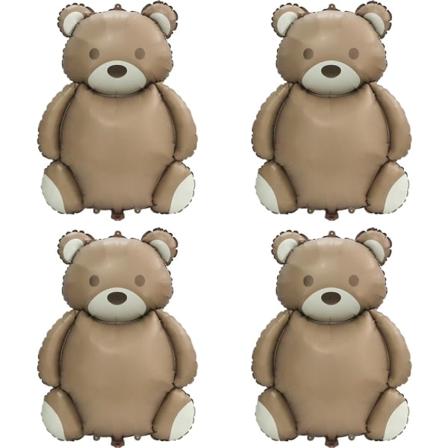 4D 35'' store brune bjørneballonger Tegneserie bamse festtilbehør, 4-pak matt bjørn Helium Mylar folieballonger for Jungle Woodland