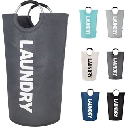 Vasketøjskurv med polstrede håndtag, vandtæt vasketøjskurv foldbar, vasketøjskurv til badeværelse, vaskerum, kollegieværelse mørkegrå