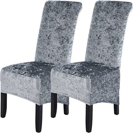 Spisestoltrekk (grå, sett med 2 stk.), knust fløyel ekspanderbar