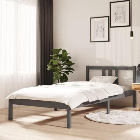 Vidaxl Sängram Grå Massivt Trä 90x200 Cm Grå
