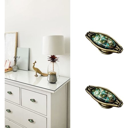 Sæt med 2 ovale knopper, møbelhåndtag i zinklegering, møbelknopper i antik stil med stjernemønster