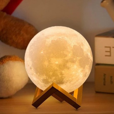 3D Månelampe 16 Farver Lampe med Træfod/Fjernbetjening/Touch Kontrol Gave til Piger og Kærester Diameter 12cm