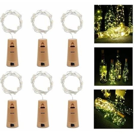 Led flaske lys 6 stk, 20 LED lys 100 cm varmt hvidt lys streng kobbertråd batteridrevet vinflaske lys med kork guirlande til DIY dekoration