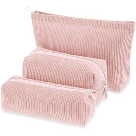 Makeup taske i fløjl, bærbar makeup taske, makeup taske med stor kapacitet (pink)