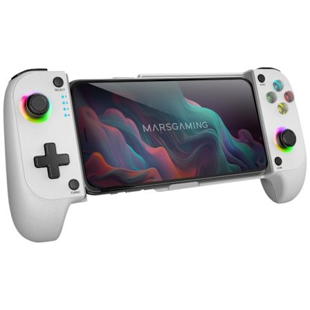 Hvid Bluetooth 5.0 Trådløs Controller til PC, Android, iOS og Konsoller – 2 i 1 Gamepad med Dobbelt Vibration, RGB og 6.8” Smartphone Holder –