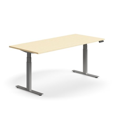 Schreibtisch QBUS höhenverstellbar, 1800x800 mm, Gestell silber, Birke
