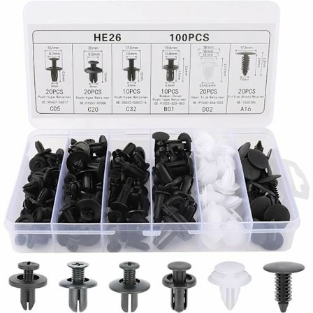 Plastklips for bil, 100 stk universelle bilklips, plastnitbeskyttende feste med forskjellige former og størrelser for bilpaneler