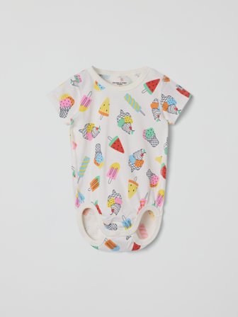 Polarn O. Pyret - Short-sleeved bodysuit with ice-cream print - 56 - Childrenswear - white