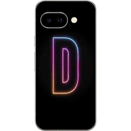 Kompatibel Mobilcover til Google Google Pixel 9a Minimalistisk neonbogstav D i farveskiftende lys mod sort baggrund i moderne digital design