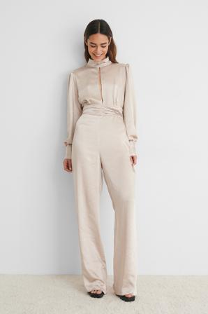 NA-KD Party Combinaison Pantalon Satin - Combinaisons - Beige - EU 36