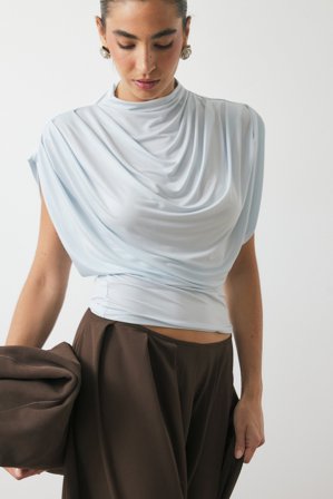 NA-KD Topp i jersey med drapering - Ärmlösa toppar - Blå - L