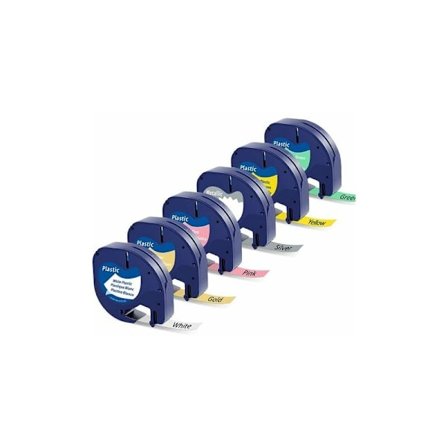 6x Kompatibla Dymo Letratag Bandplastpåfyllning - 12mm x 4m - Kompatibel med Dymo LetraTag LT-100H LT-100T LT-110T XR 200B - Blandade färger