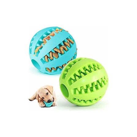 2-pack gummibollar för hundar, tuggleksaker för stora och små hundar, rolig boll (grön och blå)