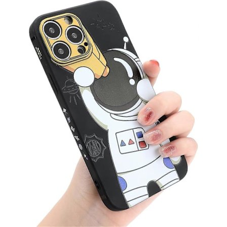 iPhone 15 Pro Max Søtt Deksel, Kul Tegneserie Astronaut Romdesign Stilig Bumper Myk TPU Gummi Beskyttende Sklisikker Støtsikker Kreativt Deksel (Svart
