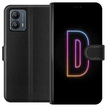 Kompatibel Tegnebogsetui til Motorola Motorola Moto G53 Minimalistisk neonbogstav D i farveskiftende lys mod sort baggrund i moderne digital design