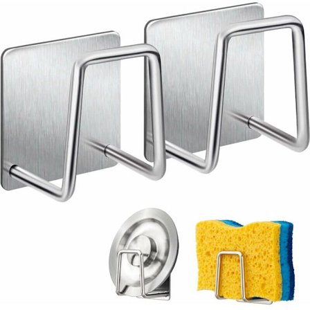 Svamp hållare - 304 Rostfritt Stål Disk Svamp Hängare, Självhäftande - Diskho Tillbehör - Självhäftande Hängare, Kök Badrum Förvaring (2PACK, Silver).