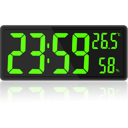 Stor digital veggklokke med temperatur- og fuktighetsdisplay, LED-tall for soverom og kontor