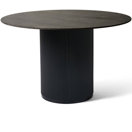 Argilla Esstisch Ø120cm Grau/Schwarz, moderner runder Küchentisch mit geriffeltem Säulenfuß, ästhetisch und praktisch für das Esszimmer