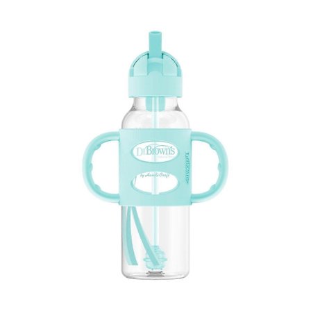 Dr. Brown's 240 ml Milestones Smal Sippy Straw-flaske med silikonehåndtag - 6 m+ - Grøn