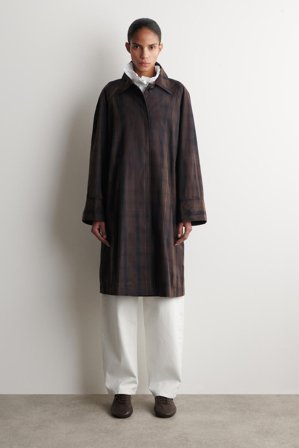 COS Women's Checked Waxed Cotton Car Coat in Brown