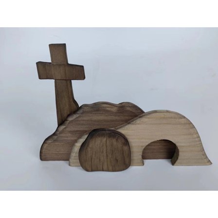 Den tomme grav påske scene og kors dekoration, træ påske Jesus skilt etagere bakke