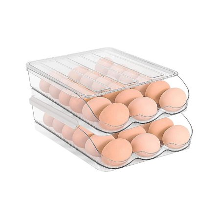 2-lagers ägghållare Äggförvaringsbehållare för kylskåp, ramptyp Auto Roll Egg Organizer för ref