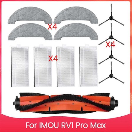 Pölynimurin varaosasarja IMOU RV1 Pro Max -malliin, sisältää sivuharjan, suodattimen, moppiliinan ja rullaharjan