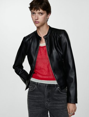 Mango Leather-Effect Biker Jacket - Black - XS