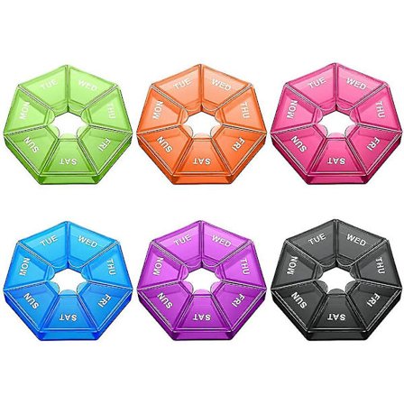 6 Små pillebokser Runde pilleboks Små pilleoppbevaringsboks 7 dager M