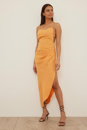 NA-KD Robe en lin drapée - Robes mi-longues - Orange - EU 44