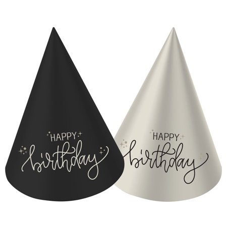 Festhatter Happy Birthday Svart/Kremhvit 6-pakning