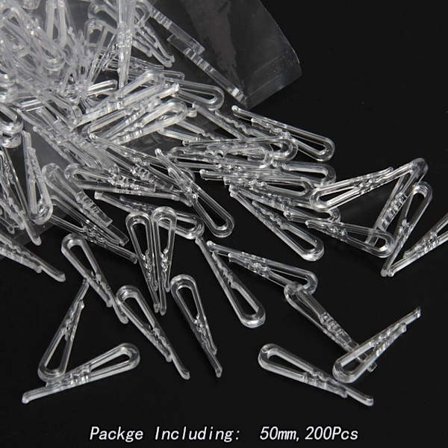 200 kpl kirkas alligaattoriklipsi, läpinäkyvä muovipidike 50 mm