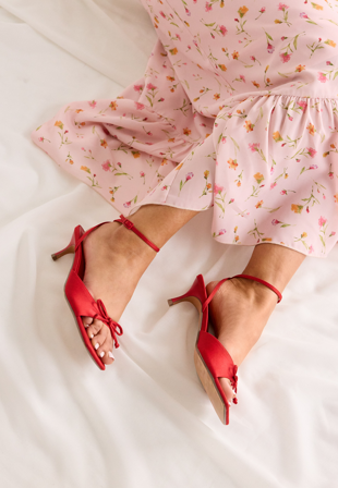 BUBBLEROOM Bow Low heel Strap Sandal Red 37