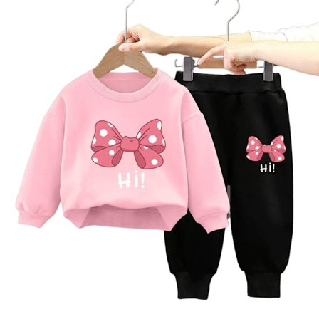 Høst Baby Jenteklær Sett Barn Sport Sløyfe Bokstavtrykk Genser Topp og Bukser To-delt Dress Bomulls Joggedress