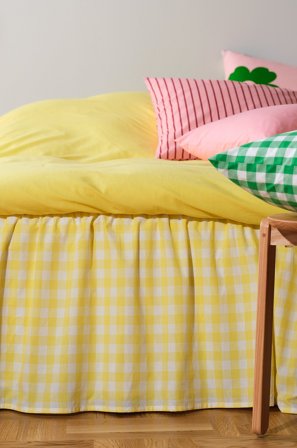 Jotex - Volangsengekappe Økologisk Høyde 45 Cm Sitrongul/naturhvit - LAUREN - Kjøp Sengekapper hos Jotex