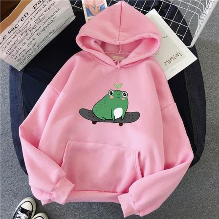 Frog on Skateboard Hoodies för tonårsflickor för kvinnor Casual Long