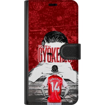 Kompatibelt Lommeboketui til Motorola Edge 40 Pro Rød dramatisk kollasjebilde med Viktor Gyökeres portrett og spillere fra bak på arenaen