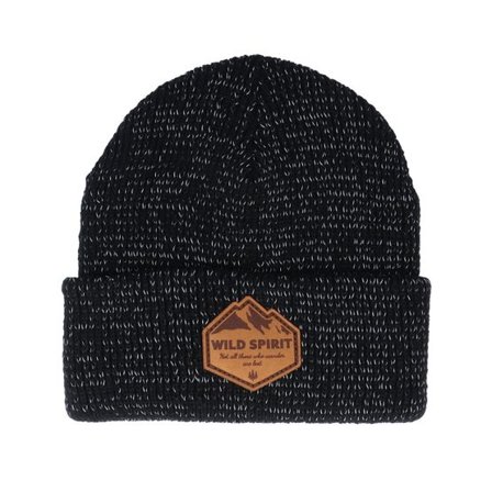 Wild Spirit - Svart cuff Beanie - Mountain Shape Patch Brown/Reflective Black Beanie @ Hatstore