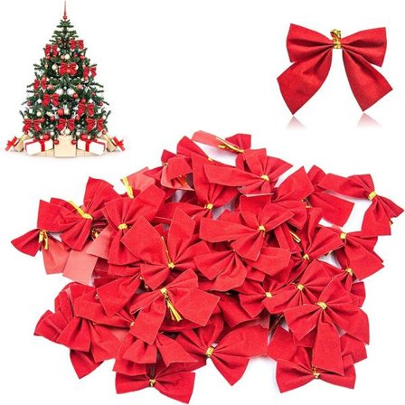 48 stk. røde sløjfer til juletræ, røde julesløjfer, juletræssløjfer, røde fløjlssløjfer til juletræ