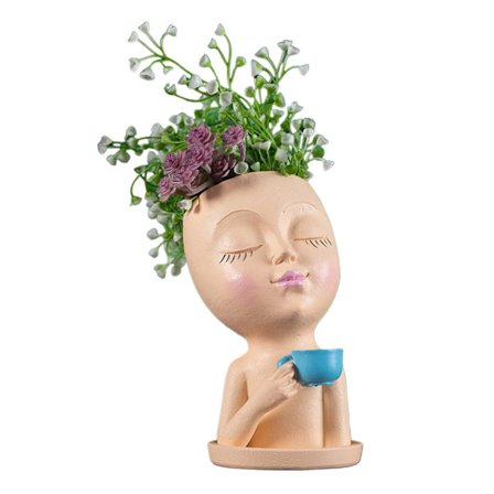 Söt flicka Blomvas växtkrukor Staty Blomkruka Små hartssuckulenta krukor