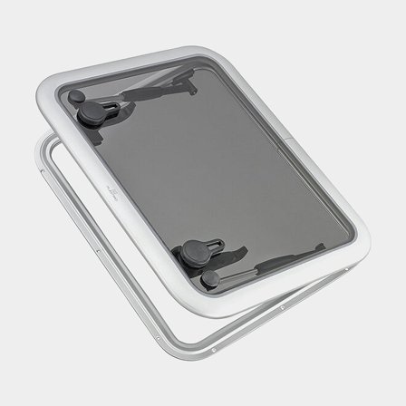 Escotilla de cubierta Plastimo Opal T30, con stag, 90°, 457 x 327 mm (medidas de corte), 511 x 381 mm (medidas exteriores), plata/gris