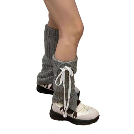 Benvarmere med sløjfe til kvinder piger Lolita benvarmere Strikkede lange sokker Gotisk Harajuku benærme Mellemrørsstrømper