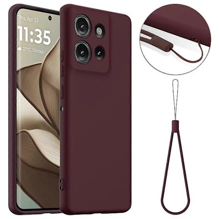 Skall for Motorola Edge 50 5G Kompatibel med MagSafe Flytende Silikon Telefondeksel med Snor - Svart Multicolor Vinrød