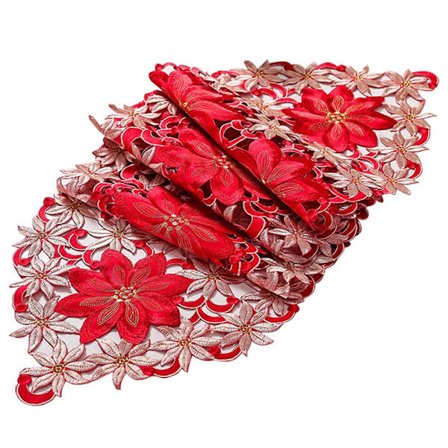 100% uusi, joulukirjailtu pöytäliina, ylellinen Holly Poinsettia -pöytäliina joulukoristeisiin