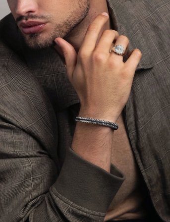 Nialaya Men's Black Woven 8 Mm Box Chain Bracelet In Silver - Silver - M