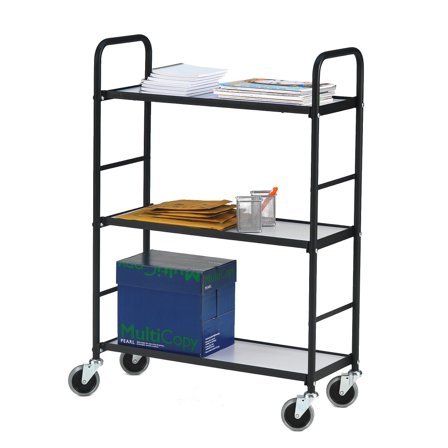 Bürowagen PORT mit 3 Böden, 430 x 275 x 1130 mm, Laminat weiß/schwarz