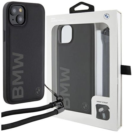 BMW Signature Leather Wordmark ledningsdeksel til iPhone 15 Plus / 14 Plus - svart