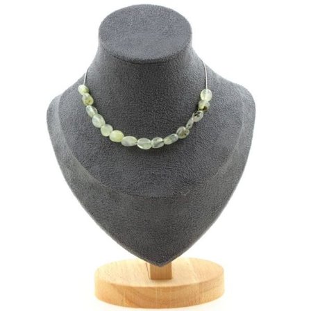 Stenar och mineraler. Halsband 15 Prehnite pärlor från Kanada Rostfri stålkedja Dam- och herrhalsband. Anpassningsbar storlek.