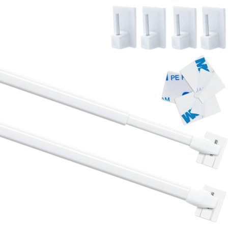 Justerbar plastik gardinstang, teleskopisk 30-50 cm - Garderobestang, trækkestang med klæbekrog, egnet til vinduer - 2 stk. - Hvid